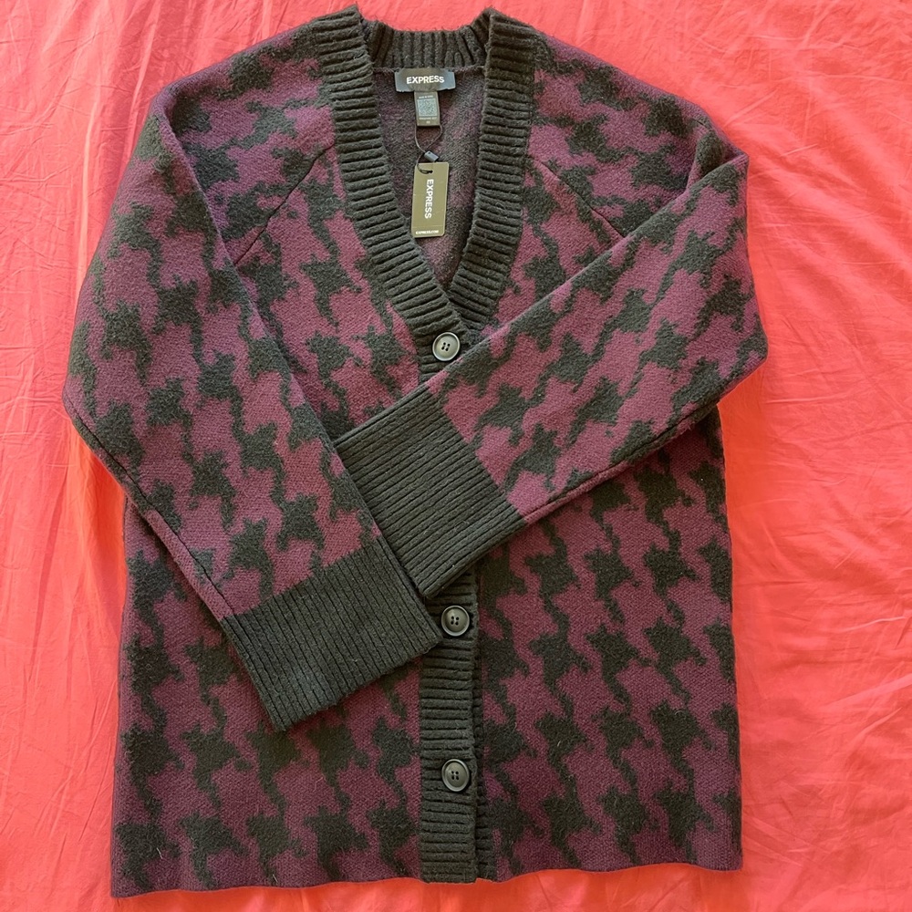 Brand new - Express - oversized houndstooth cardigan  - black purple